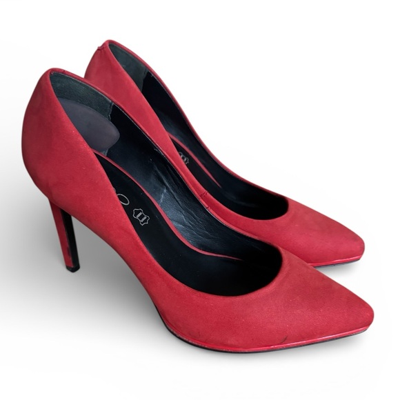 New Aldo Red Suede Pointed Toe Stiletto Pumps Heels Date Night Shoes Party 8 - Picture 6 of 13